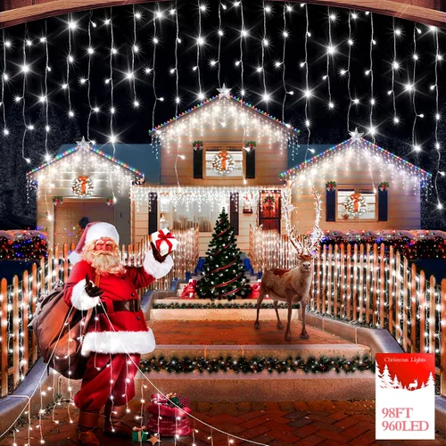 Miniatura 11 de FLVOECN 480 luces LED de Navidad de 49 pies, enchufables, 8 modos con temporizador, luces de hielo regulables, para exteriores, impermeables