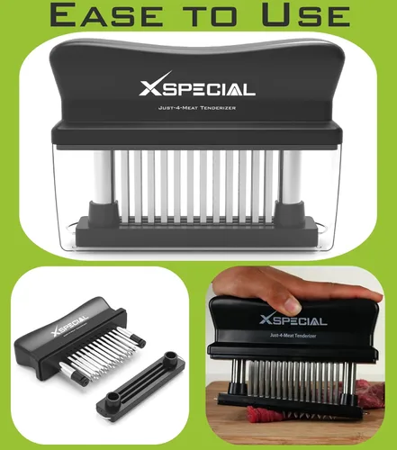 Miniatura 2 de XSpecial Herramienta Ablandadora de Carne 48 Cuchillas de Acero Inoxidable - Utensilios de Cocina con Aguja Ultra Afilada Que Ablanda Filetes y Negro