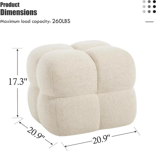 Miniatura 2 de ONEVOG Otomana moderna beige, puf otomana cuadrado divertido de 21 pulgadas, reposapiés tapizado de tela de lino, mesa de centro pequeña