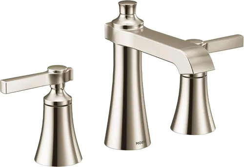 Miniatura 12 de Moen Kit de moldura de grifo de baño con dos manijas Flara de oro cepillado de 8 pulgadas con manija de palanca generalizada, requiere válvula