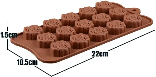 Miniatura 6 de Moldes de silicona con forma de flor de rosa, 15 cavidades antiadherentes de grado alimenticio para chocolates, dulces, cubitos de hielo, gelatinas