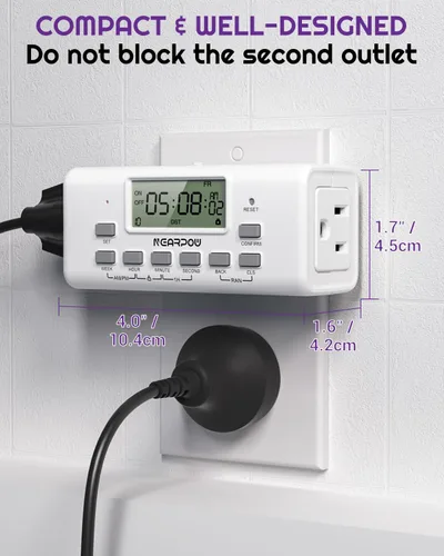 Miniatura 4 de NEARPOW - Temporizador digital para lámpara con dos tomas, temporizador programable en la puerta, temporizador de salida para luces, 10 programas