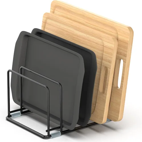 Organizador de tabla de cortar, organizador de gabinete de cocina, estante dividido con 5 ranuras para bandejas de hornear, tablas de cortar,