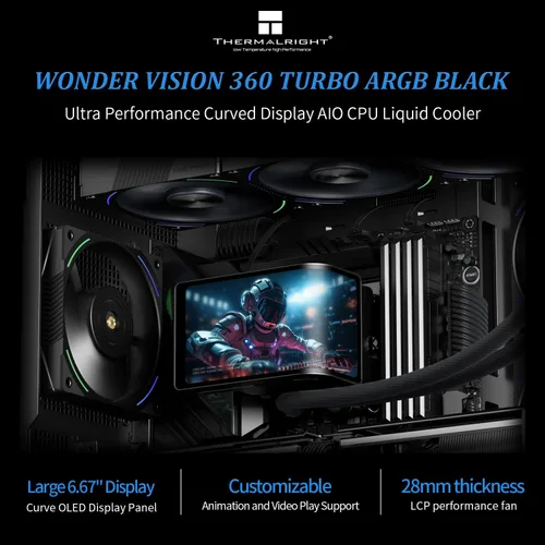 Miniatura 2 de Thermalright Wonder Vision 360 Turbo ARGB Enfriador de agua negro para CPU, pantalla curva de 60 HZ con resolución de 2400 x 1080, para AM4/AM5