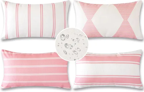 Miniatura 16 de OTOSTAR Juego de 4 fundas de almohada decorativas impermeables para exteriores, fundas decorativas geométricas de 18 x 18 pulgadas, fundas cuadradas