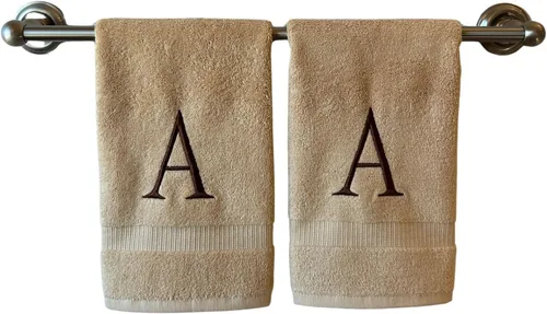 Miniatura 193 de Toalla de mano con inicial beige para baño, toalla bordada decorativa de calidad de hotel de lujo con monograma para tocador, spa, certificado