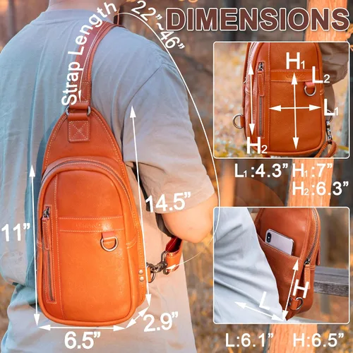 Miniatura 6 de CENUNCO Geniune - Bolso bandolera de cuero para hombres y mujeres, bolso cruzado para el hombro, mochila para el pecho