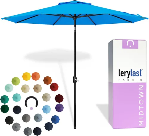 Miniatura 24 de Midtown Umbrellas 10 años sin decoloración, 6 pies, tela de poliéster roja a prueba de rayos UV, sombrilla para patio al aire libre, marco
