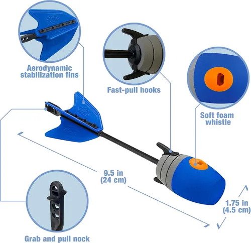 Miniatura 6 de Zing HyperStrike Dominator Bow Pack – 1 arco dominador azul, 4 flechas de silbato zónico azul, 1 juego de repuesto de cuerda elástica y 1 correa