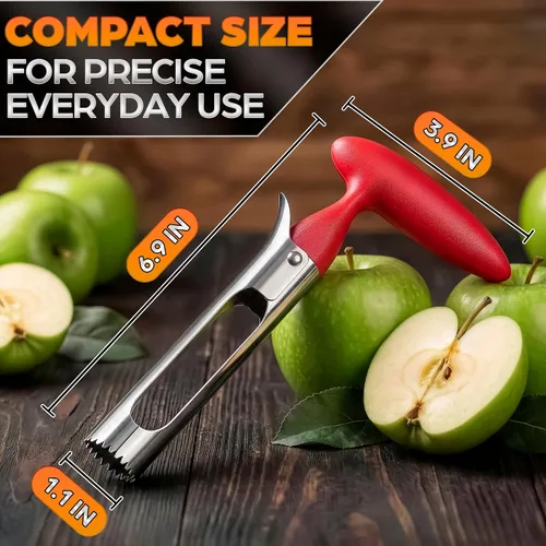 Miniatura 2 de Herramienta descorazonadora de manzana, removedor de núcleo de manzana con mango ergonómico rojo, acero inoxidable duradero y seguro para alimentos