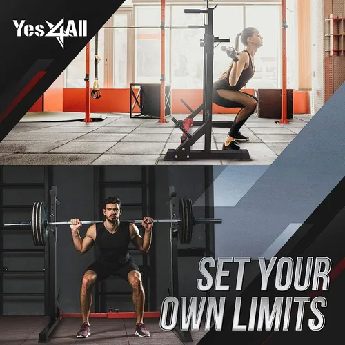 Miniatura 2 de Yes4All Soporte para sentadillas para gimnasio en casa, soporte ajustable para levantamiento de pesas, estación de barra de inmersión, soporte