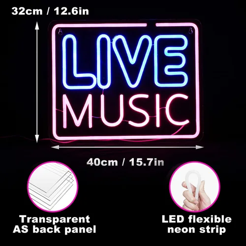 Miniatura 4 de Letrero de neón de música en vivo rosa azul con palabras LED, luces de neón para decoración de pared, luz de neón musical para dormitorio, sala