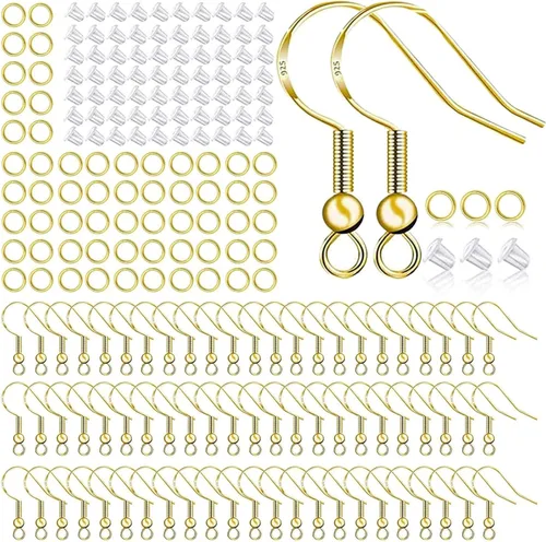 Ganchos para aretes hipoalergénicos 500 unidades/75 pares, kit para hacer aretes, alambres para aretes con ganchos de anzuelo de pescado y anillos