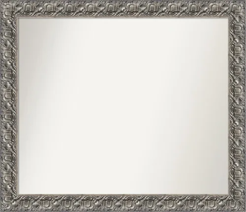 Miniatura 335 de Amanti Art Espejo de baño plateado para sobre fregadero, 26 x 26 pulgadas, espejo cuadrado de níquel pulido, marco de madera tradicional mediano, se