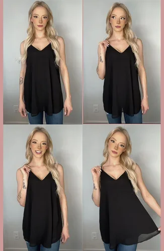 Miniatura 4 de SUNAELIA Camisola de gasa con cuello en V para mujer, ajuste holgado, con tirantes delgados, camisola de verano casual sin mangas