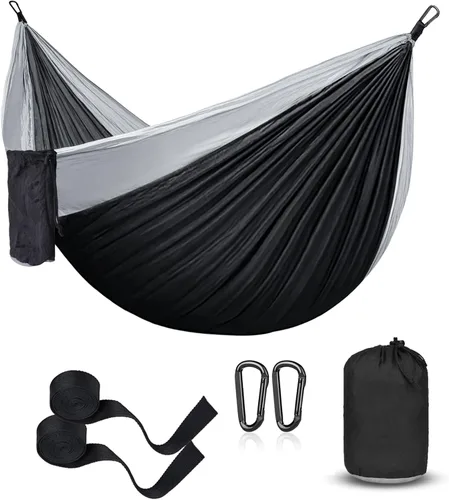 Miniatura 9 de Hamaca para campamento, hamacas portátiles individuales/dobles para senderismo al aire libre, viajes, mochilero, hamaca de nailon 210D para patio