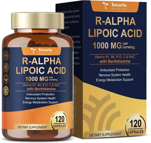 R Ácido Alfa Lipoico 1000 mg con Benfotiamina – Suplemento de ALA de Sodio para Apoyo de Neuropatía, Salud Nerviosa y Antioxidante, Energía Celular,