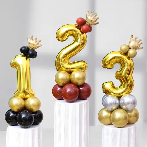 Miniatura 5 de Globos de números dorados de 40 pulgadas, globos de helio de mylar de aluminio con números para cumpleaños, globo número 2 para decoración de Oro