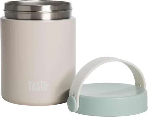 Miniatura 8 de Tasty Tarro de comida con asa plegable, contenedor portátil para aperitivos o almuerzo, aislado al vacío de acero inoxidable con tapa a prueba