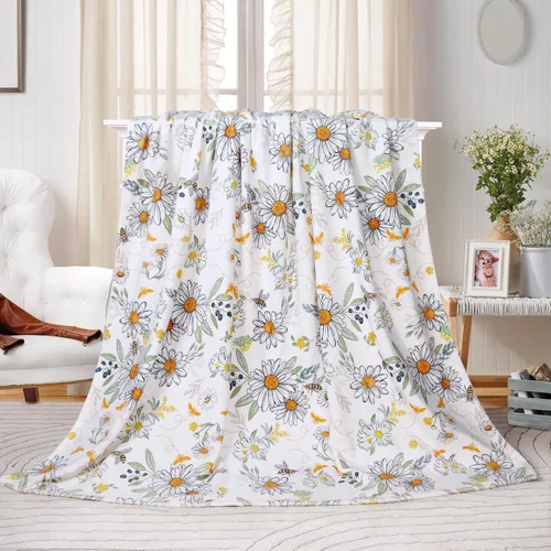 Miniatura 3 de Tupmnbry Manta floral de margaritas y girasoles, manta de franela súper suave, manta de cama ligera y esponjosa para cama, sofá y viajes, 50 x 60