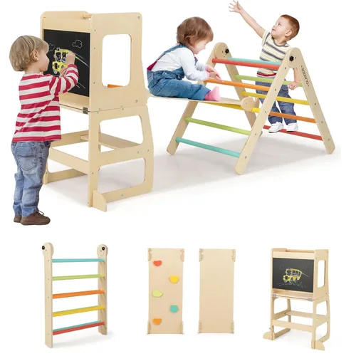 Olakids Pikler - Juego de triángulos 8 en 1, juguetes de escalada para niños pequeños, patio de recreo de madera plegable Montessori Jungle Gym con