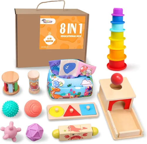 Juguetes Montessori para bebés de 6 a 12 meses, para niños de 1 año, juguete sensorial 8 en 1 para niños de 12 a 18 meses, juguetes de desarrollo