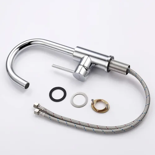 Miniatura 6 de Grifo de barra de un solo orificio cromado, grifos de fregadero de cocina pequeños con líneas de suministro frías y calientes, grifo moderno de Cromo