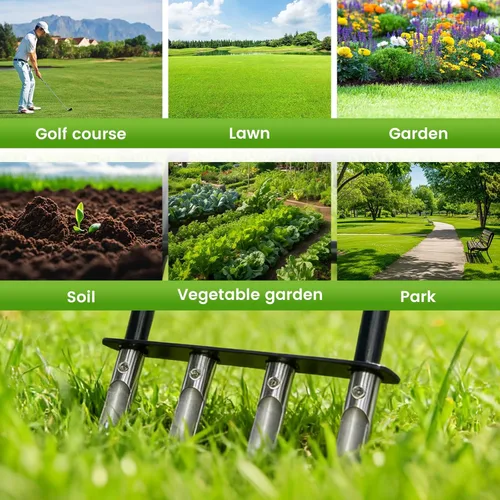 Miniatura 8 de Herramienta de césped aireador, herramienta de césped con 4 dientes para jardinería, aireador manual de césped fácil de montar con material de acero
