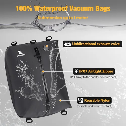 Miniatura 4 de Bolsas de vacío para viajes con bomba, juego de 3 tamaños, bolsas de compresión al vacío reutilizables para equipaje, ahorro de espacio IP67, cubos
