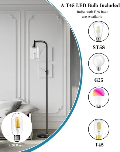 Miniatura 7 de Lightdot Lámpara de pie de vidrio de 63 pulgadas para sala de estar, lámparas altas modernas de pie regulables con pantalla de vidrio transparente