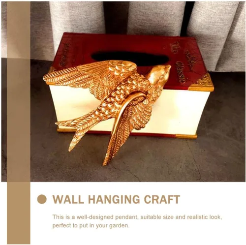 Miniatura 3 de YARDWE Figura de gorriones dorados para colgar en la pared, figuras de pájaros, esculturas de pared de resina de jardín, colgante, decoración
