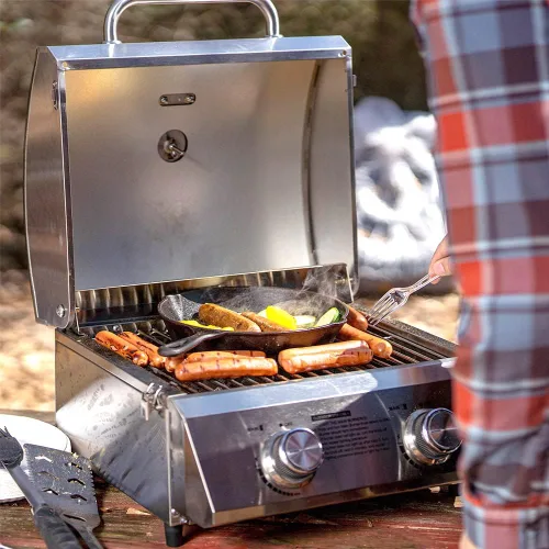 Miniatura 9 de Monument Grills Parrilla de mesa para gas propano portátil para cocinar al aire libre con cubierta para barbacoa (2 artículos)