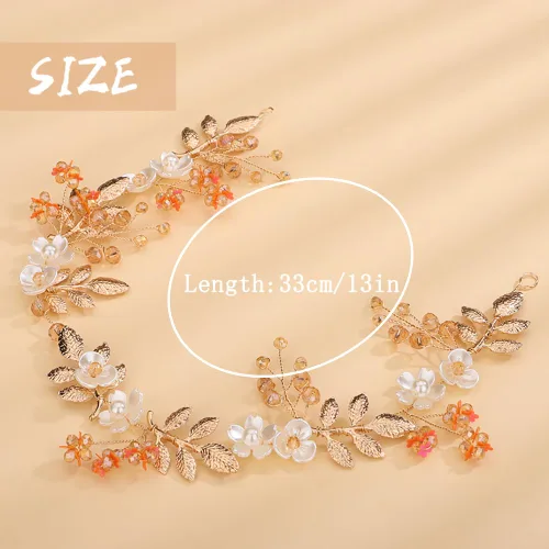 Miniatura 4 de Aimimier Diadema bohemia con hojas de flores y perlas de cristal para mujeres y niñas, 1 recuento (paquete de 1), Metal Cristal