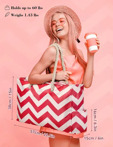 Miniatura 2 de Allinside Bolsa de playa a rayas onduladas para mujer, bolsa de playa extra grande, impermeable, bolsa de fin de semana para gimnasio, playa