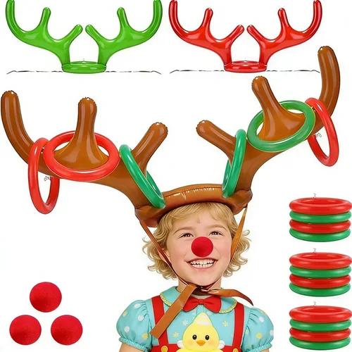 3 Pack Easter Inflatable Easter Games Set, 18 Pieces Inflatable Reindeer Antler Ring Toss Party Game for Kids Adults Family, Indoor Outdoor Ring