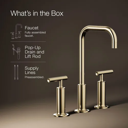 Miniatura 13 de KOHLER K-14408-4-AF Purist - Grifo para lavabo de baño, 3 agujeros, manijas de palanca alta generalizadas y boquilla de cuello de cisne alto, 1.2
