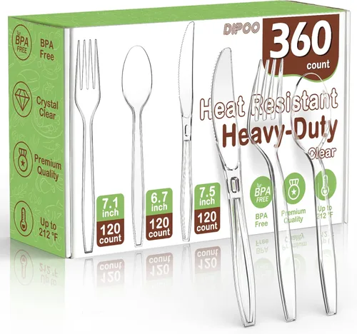 Miniatura 14 de 360 piezas cucharas de plástico transparente de 6.8", resistentes y sin BPA, resistentes al calor, cubiertos de plástico sólidos y duraderos