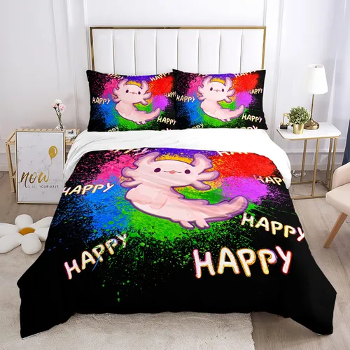 Miniatura 18 de HOSIMA Axolotl - Juego de ropa de cama Kawaii para decoración de dormitorio de niños, juego de funda de edredón de 3 piezas, 1 funda de edredón