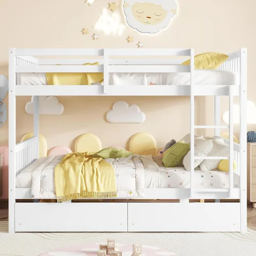 Miniatura 15 de Litera individual sobre individual con 2 cajones de almacenamiento, convertible en 2 camas (cama de plataforma y cama alta junior), cabecera