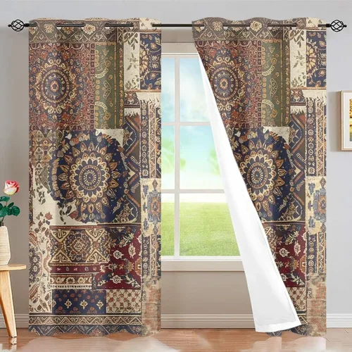 Miniatura 70 de Dreaweet African Tribal Blackout Curtains 63 Inch Long 2 Panels Set Bohemian Ethnic Geometric Grommet Top Thermal Insulated Curtains for Living Room