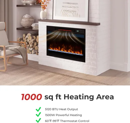 Miniatura 8 de Tangkula - Inserto eléctrico de chimenea de cuarzo infrarrojo de 23 pulgadas con control remoto, calentador de chimenea empotrado de 1500 W