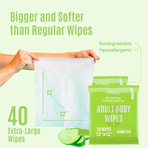 Miniatura 3 de Toallitas corporales HyperGo XL para mujeres y hombres – 30.5 cm x 30.5 cm Toallitas de limpieza corporal completas sin enjuague, 2-20 unidades por
