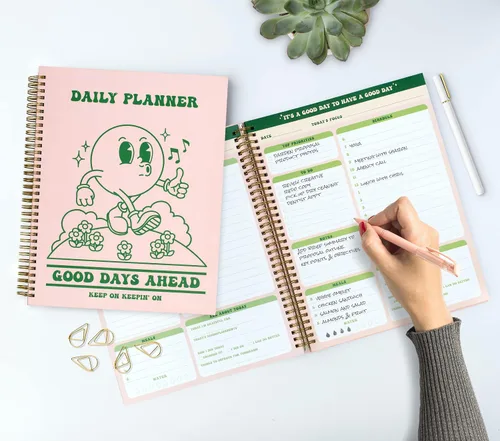Miniatura 4 de Agenda Linda de Lista de Tareas, Cuaderno Sin Fechas, A4 de Tapa Dura en Espiral Retro, Cuaderno Estético Diario para Estudiantes, Niñas y Rosa Retro