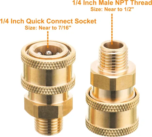 Miniatura 2 de RIDGE WASHER Acopladores para lavadora a presión, conexión rápida de 1/4 pulgadas, paquete de 2 Latón, rosca NPT macho, 5000 PSI