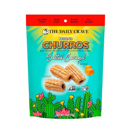 The Daily Crave Beyond Churros, caramelo salado, 4 onzas (paquete de 6) a base de plantas, sin lácteos y soja, sin gluten, sin OMG, vegano,
