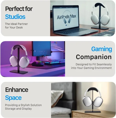 Miniatura 8 de Soporte para AirPods Max con modo de suspensión, soporte para auriculares de escritorio, aluminio, base antideslizante, protección ABS, superficie