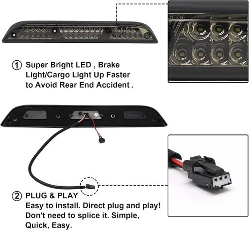 Miniatura 8 de Tercera tercera luz de freno compatible con F150 2015-2024/para F250 F350 F450 2017-2024/para Ranger 2019-2024/para Maverick 2021-2024 luz LED