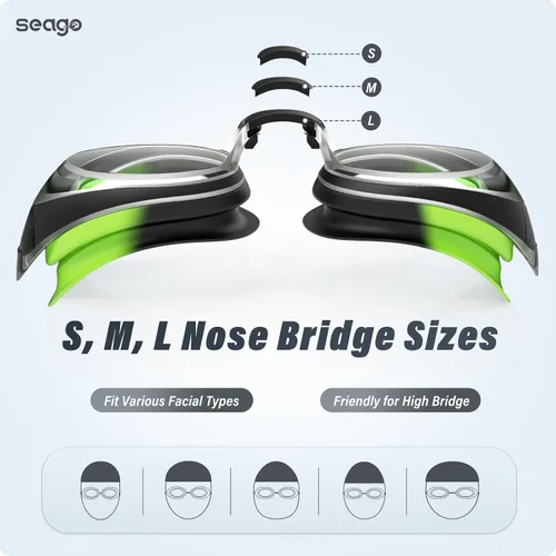 Miniatura 4 de Seago Paquete de 2 gafas de natación antivaho anti-UV de silicona para adultos, mujeres y hombres Negro & Verde Negro