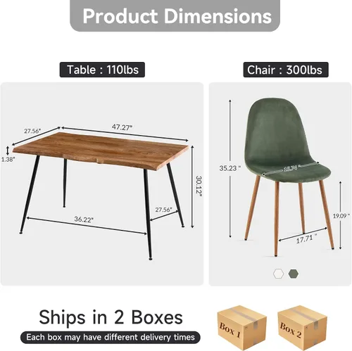 Miniatura 2 de Howtek Juego de mesa de comedor de 5 piezas, mesa de comedor rectangular moderna con 4 sillas de comedor de terciopelo, juego de mesa de cocina que