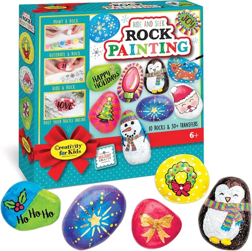 Creativity for Kids Kit de pintura de rocas para escondidas navideñas | Pintura, decora y oculta 10 rocas festivas | Kit de manualidades navideñas